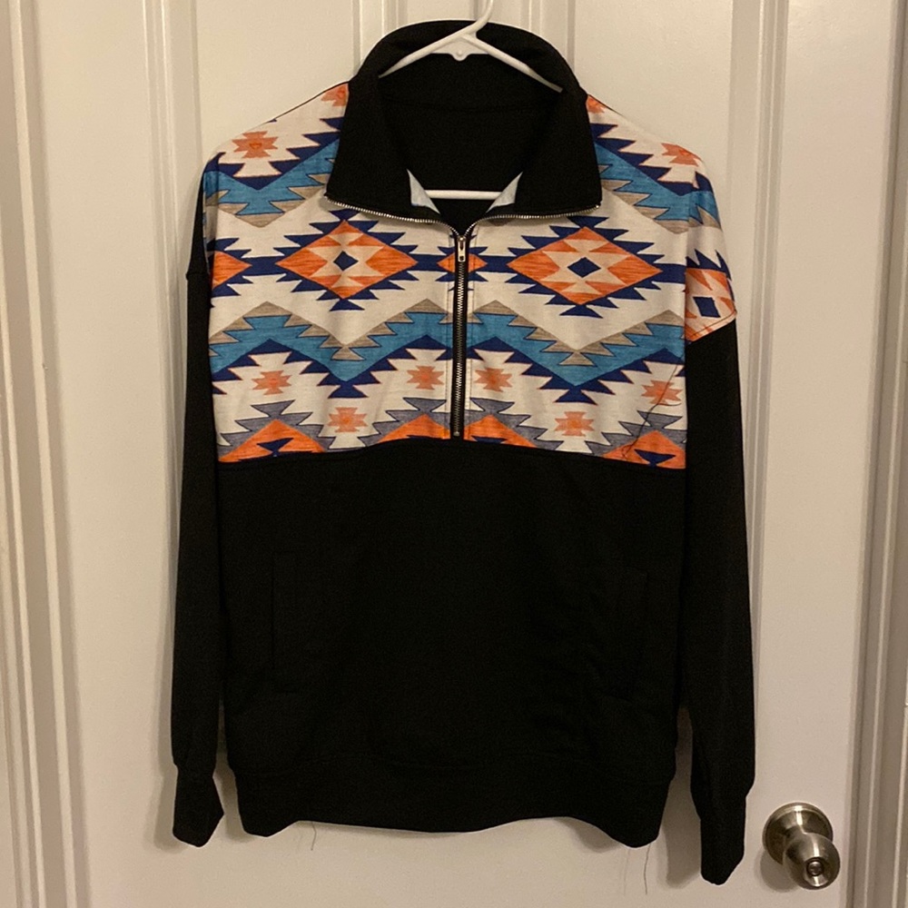 Aztec Quarter Zip black / multi color pullover